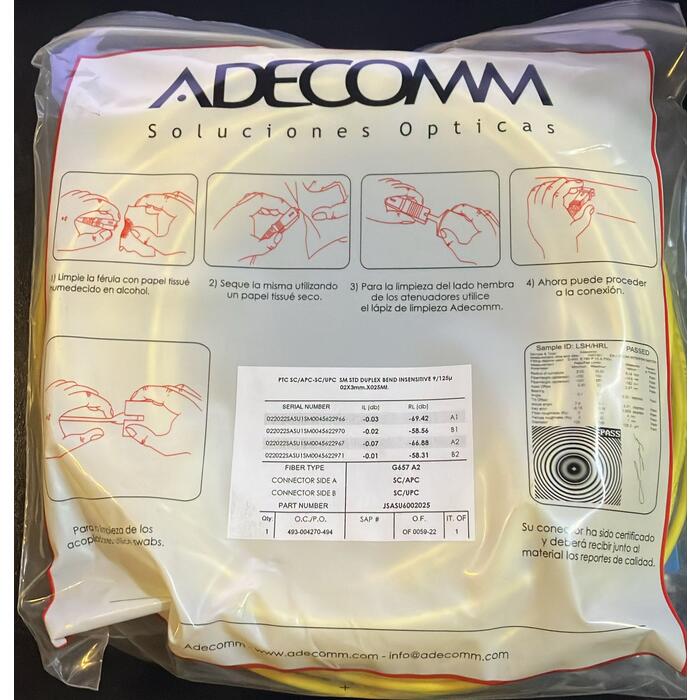 Patch Cord Fibra Óptica 25 metros PTC SC/APC SC/UPC Duplex Bend Insensitive 9/125